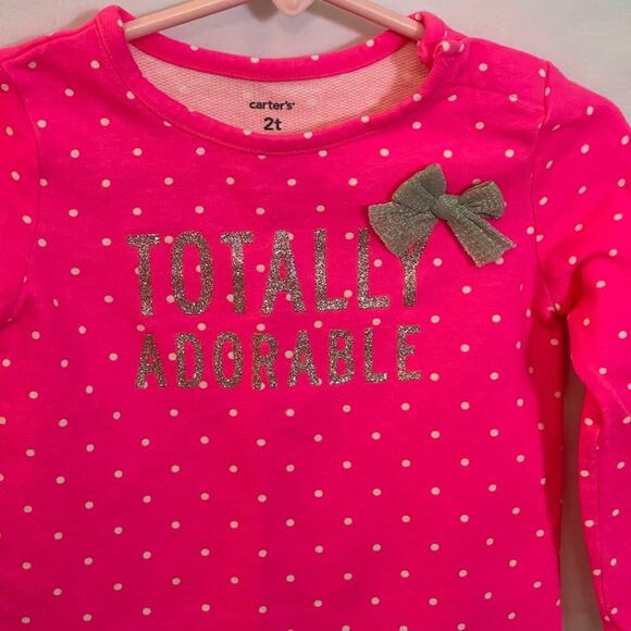 Carters Pink Polka Dot Girls Totally Adorable Long Sleeve Toddler t-Shirt 2T - Picture 2 of 5
